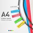KFZR Cable Labels Self-Adhesive Waterproof Tear Resistant, Online Print Tool for Laser Printer (not Included) Durable 5 Sheets A4 150 Labels (150 Labels)