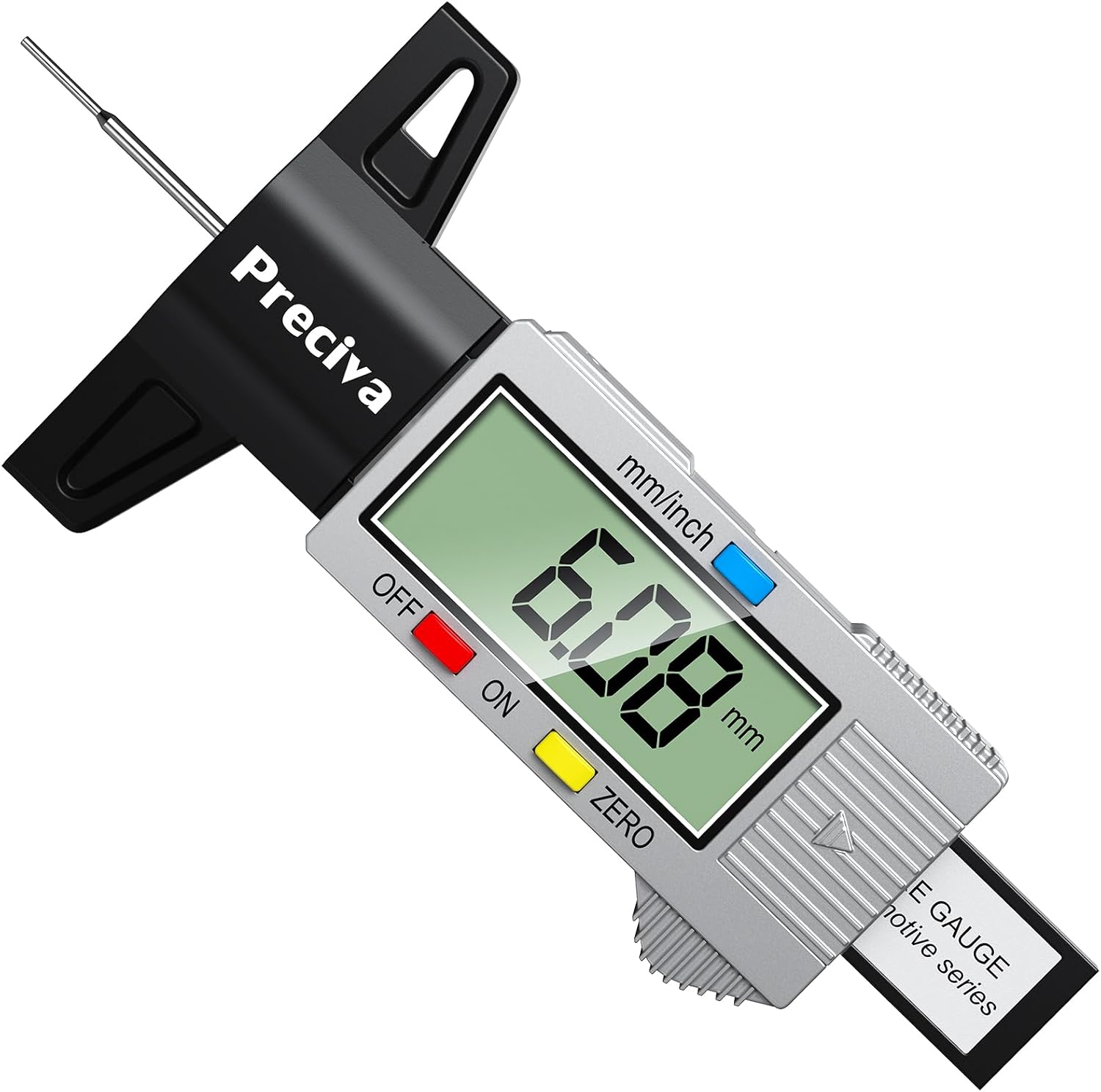 Tyre Tread Depth Gauge, Preciva Silver 0-25.4mm/Inch Digital Tire Checker UK, Tyres Depths Measuring Tool with Large LCD Screen for Cars, Trucks, Vans