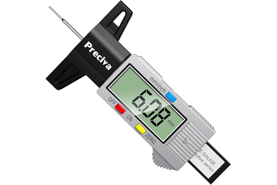 Tyre Tread Depth Gauge, Preciva Silver 0-25.4mm/Inch Digital Tire Checker UK, Tyres Depths Measuring Tool with Large LCD Screen for Cars, Trucks, Vans