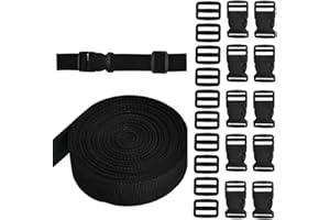 QLOUNI 5M Nylon Webbing Strap Tape for Bags Making 25mm Heavy Duty Backpack Strapping with Flat Side Release Buckles Clips and Tri-Glide Slides, Black Fastening Strap Tape for Luggage and Backpack Repairing