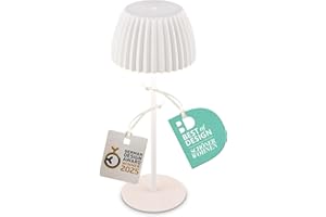 BRILONER - Riffle Lampara de mesa sin cable LED inalámbrica IP44 con borde luminoso, regulador táctil, lampara mesita noche sin cable, ganadora del German Design Award 2025, 14,5x36,5 cm, blanco