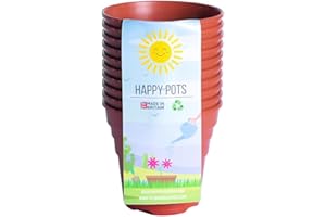 Happy Pots - Lot de 10 pots de fleurs réutilisables en plastique de qualité supérieure pour intérieur/extérieur, décoration d'intérieur, jardinage, rond, robuste, résistant aux UV, recyclables, 7,5