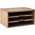 KIRIGEN Desk Document Organizer Stand Tray 3 Compartments Desktop Storage Box Organizer Rack File Dividers Holders Dark Brown