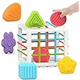 Baybee 6 Pcs Multi Sensory Shape Sorting Cube Toys for Kids with Elastic Bands, 6 Different Shape Sorter Blocks for Kids | Learning Stacking Sorting Blocks Toys for kids Toddlers 1+ Years Boy Girl