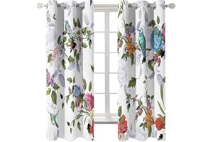 CTQTZ Blumen und Vögel Vorhänge Blickdicht Anlage Blätter Verdunkelungsvorhänge Mit Ösen 264x240 cm (BreitexHöhe) 2er Set Gardinen für Dekoration Kinderzimmer