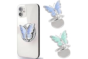 ‎BDEPSTR BDEPSTR 2 Stück Schmetterlings Handy Ring Ständer, 360° Drehung Handy Griff Halter Fingerhalter, Handy Ringhalter Handy Ring Handgriff mit Knaufschlaufe-Grün,Blau