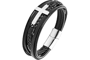 JUZICHEN Bracelet Homme, Bracelet cuir pour hommes, Bracelets Croix Vie Viking Arbre De Vie, Brun Noire Bracelets crucifixion Homme
