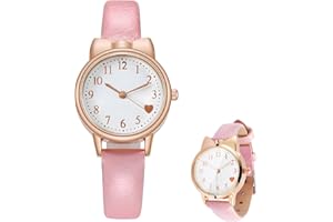 GENERIC Girls Wrist Watch, Analog Quartz Watch with Pink Case, Easy-to-Read Dial, Cute Heart Pattern, and Adjustable Leather Strap – Stylish Timepiece for Kids and Teen Girls
