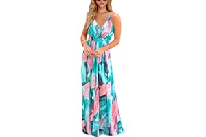 BUOYDM Vestiti Donna Estivi Lunghi Casual Eleganti Abiti Donna Scollo a V Senza Maniche Vestito Boho Fiore Stampato Maxi Lunga Sexy Vacanze Spiaggia