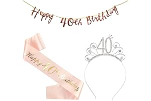 JENICH 40 Compleanno Fascia Oro Rosa 40 Anni di Compleanno Donna Tiara Birthday Corona per Compleanno 40 Coroncina di Compleanno Happy Birthday Banner Decorazioni Accessori per Compleanno Ragazza