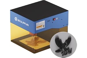 SCULPFUN iCube BT 10W Graveur Laser, 10W Machine à Graver Laser avec Filtre de Fumée, Précision de 0.08mm, Doté Housse de protection et Alarme de Température, Découpe Laser pour Bois Métal Acrylique
