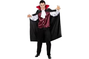 Funidelia Disfraz de Conde Drácula para hombre, Incluye pantalón, camisa con pechera y capa, Talla L, Terror - Traje para adultos para fiestas, Carnaval y Halloween