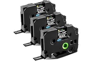 Markurlife Ruban pour Étiqueteuse Compatible pour Brother P Touch Ruban TZe-335 Blanc sur Noir TZe TZ Tape Recharge pour Brother Ptouch 1000 PT-H100LB H107 H110 E100 1005 1250