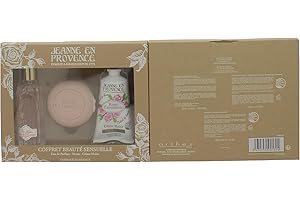 Jeanne en Provence - Coffret Rose Envoutante - Eau de Parfum Un Matin dans la Roseraie 60ml + Savon 100g + Crème Mains 75ml - Fabriqué en France