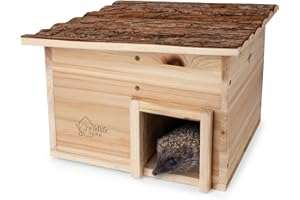 wildlife home Igelhaus Winterfest aus Holz mit Boden & wetterfestem Rindendach I Igelfutterhaus I Katzensicher Igel Winterquartier für den Garten