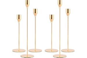 NINGESHOP Candelabro Dorado Juego de 6 Candelabro Decorativos de Velas,Vintage Cónicas Portavelas de Metal Alto,Candelabros para Velas 33/28/22cm,Candelabros de Metal para Navidad Halloween Bodas