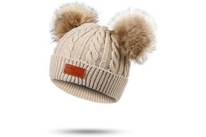 Balakaka Gorro Guantes Bufanda Set Invierno, 3 in 1 Bonito Cálido Gorro de Punto con Pompón Cómodo Suave Bufanda con Forro de Felpa, Sombrero de Invierno para Bebé Niños Niñas 2-8 años