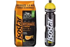Isostar Set – 1 x 1,5 kg orange + 1 x bouteille de 1 l | Hydrate & Perform Iso Drink | Poudre isotonique | Poudre électrolyte pour soutenir les performances sportives | Poudre électrolyte