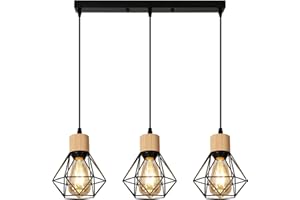DAXGD Suspension Vintage E27, Lustre Industriel 3 Lampes, Plafonnier Cage en Métal Noir, pour Salon, Cuisine, Chambre