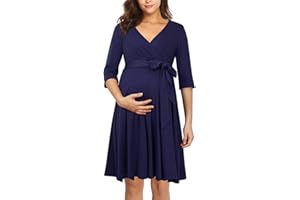 KOJOOIN Robe de Maternité Robe de Maternité pour Femmes Enceintes Robe d'allaitement Col en V à Manches Longues avec Ceinture