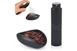 Qaestuan Juego de Taza Dosificadora de Granos de Café, Cuenco Dosificador de Cerámica con Botella Pulverizadora RDT, Kit de Bandeja Dosificadora de Cerámica, Accesorios de Barra de Café, Regalo