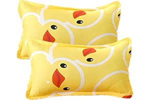 LHLZNB Baby Toddler Pillowcase,2 Pack 100% Cotton Pillow Cover,Cot Bed Pillow Pair Cases 50x75cmSoft and Breathable Baby Pillowfor Boy & Girl Bedding, Kids Travel Pillow Pillowcase ﻿ (Yellow, Cartoon)