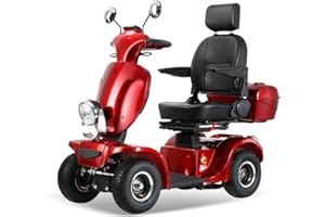 ‎ZVGREEN BSYS Elektromobil-Mobilitätsroller mit 4 Rädern-Seniorenmobil-max. Belastung 150 kg-Elektromagnetische Bremse-45cm Kapitänssitz -Kostenlose Geschwindigkeitsanpassung (Rot-15)
