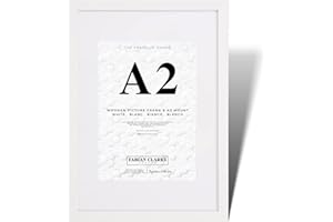 Fabian Clarke London® Modern White A2 Wooden Picture Photo Frame with White A3 Mount to Hang Portrait or Landscape