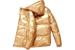 RUMAOZIA Daunenjacke Herren Glänzend Bubble Jacket Kapuzenjacke Einfarbig Stehkragen Thermojacke Warm Gepolstert Wanderjacke Zipper Jacke Mode Golden Silber Glänzender Steppjacke Winterjacke