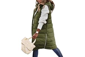 Yuson Girl Chaleco Mujer Chalecos Acolchados Medio Largo Chaquetas sin Mangas Casual Chaleco Grueso Invierno Abrigo Outwear con Capucha Largos Calentador de Cuerpo con Bolsillos