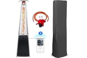 BU-KO Chauffage Gaz Terrasse | Extérieur: Jardin, Camping, Barbecue | Radiateur de Conception pyramidale au Propane - 13kw | Roues | Cheminée en Acier Inoxydable GPL