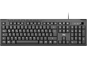 Rii Tastatur Kabelgebunden, PC Tastatur USB für Computer, Laptop, Mac, Windows, macOS, QWERTZ Deutsches Layout– Schwarz