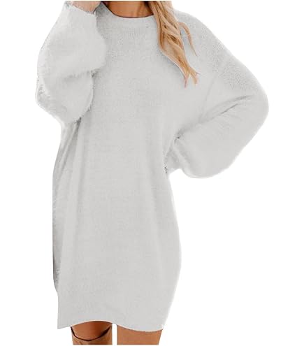 Abito Donna Mezza Lunghezza A Maniche Lunghe - Scollo Rotondo, Morbido, Casual, Per Autunno/Inverno, Streetwear