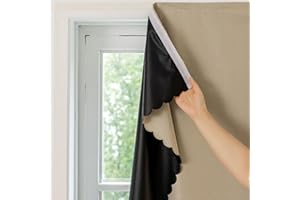 Maritown Blackout Curtains Self Adhesive Black out Thermal Insulation Polyester Fabric Stick On No Drill Shades Renter Friendly Portable Window Cover Blinds for Bedroom Nursery (Khaki, 70W x 120H cm)