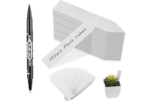 Bewudy Lot de 150 étiquettes pour plantes d'extérieur, étiquettes en plastique avec marqueur, réutilisables et recyclables avec surfaces faciles à écrire (blanc)