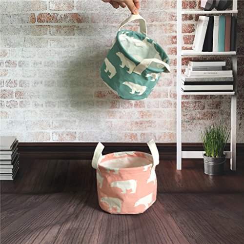 Inwagui Faltbar Aufbewahrungskorb mit Griff 2 Stück Desktop Aufbewahrungsbox aus Baumwolle Aufbewahrungsbehälter für Kinderzimmer Spielzeug Kleidung – Bär - 5