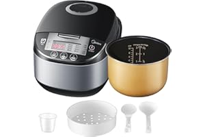 Midea Olla Arrocera Multifuncional con Vaporera (10 Tazas, 1,8 Litros) 11 Funciones Multicocción, Pantalla LED, Calentador, Temporizador, Olla Interior Extraíble Antiadherente (Negro)