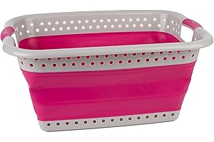 Kleeneze KL062376PINKEU Panier à Linge, Panier de Rangement à Linge, Corbeille à Linge Pliable de Forme Rectangulaire, Capacité de 60 L, Léger, Peu Encombrant et Portable, Rose/Gris