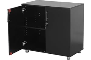 MMT Furniture Designs Ltd Black Storage Cabinet Cupboard Desk Height 2 Door Bookcase with Lock 75cm Tall Desktop Extension Height