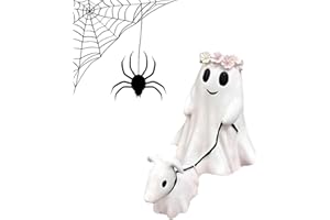 Ajuanbazha Halloween Ghost Walking Dog Statue, Ghost Dog Halloween Decoration, Resin Ghost with Dog Figure, Halloween Decorations (Girls)