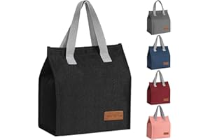 lmytdo Lunch Bags for Women Men, Portable Insulated Lunch Bag Water-Resistant Leak-Proof Lunch Box Tote Bag for Kids Girls Boys Adults, Thermal Cooler Bag for Work School Picnic Travel (Black)