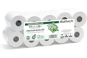 ‎ROLTECH ROLTECH | 10 Thermorollen | 57mm x 25m x 12mm | mit SEPA-Lastschrifttext | BPA frei | EC Cash | Kassenrollen | Thermopapier | Bonrollen | Premium Qualität (10 Rollen)