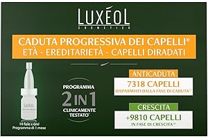 LUXÉOL - Siero Caduta Progressiva Capelli 2-1 - Anticaduta E Crescita Dei Capelli - Clinicamente Testato - Uomo/Donna - Prodotto in Francia - Programma Di 1 Mese - 14 Fiale (6ml)