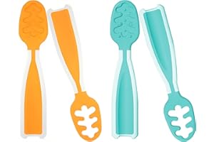 LAIVIYA Cuchara Bebe Aprendizaje, 4PCS Precucharas Bebe (Etapa 1 + Etapa 2), Precucharas Bebé, Cubiertos Aprendizaje Bebe, Cubiertos Bebe, Ideal Verde Naranja,