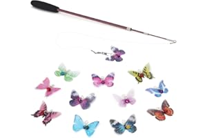 SONGWAY Giocattoli per Gatti - 13 Pezzi, Incl. 12 Giocattoli a Forma di Farfalla con Campana e 1 Bacchetta Magica Retrattile, Tessuto, Multicolore, Per Gatti di Tutte le Taglie e Razze