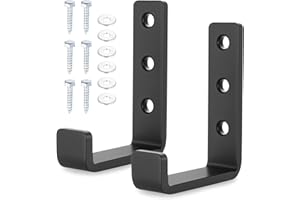 AIOUHMYM 2 Pcs Crochet Mural Garage, Crochets Muraux Robustes en Forme de J, crochet velo mural pour Rangement de Garage, Abri de Jardin, Outils, Tuyaux, échelles, Organisateur avec Vis (Noir)