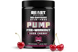 BEAST PHARM Beast Pump Non Stim Pre Workout Powder - 30 Servings - Stim Free Preworkout - Sour Cherry