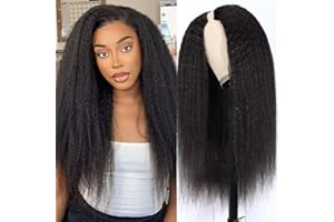 EMOL V Part Yaki Straight Human Hair Glueless Wigs For Women 150% Density Upgrade U Part Wigs No Glue Full Head Clip In Half Wig V Shape Wigs No Leave Out Lace Front Wigs Ready To Go For Beginners 18 Inch