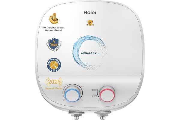 Haier Aqualad Pro Geyser 15 Litre 5 Star 1-3KW Adjustable Storage Water Geyser Free Installation&Flexi Pipe Warranty 10 Yr on Tank Dual Control Knob Shockproof Tech Glassline Tank 9-Level Safety