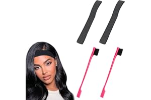 BAVOOTY Elastyczna opaska na perukę, czarna opaska na perukę, elastyczny pasek do włosów, peruka z przodu, pasek na perukę, pasek na perukę z 2 końcówkami szczotki, aby utrzymać włosy na miejscu (2 sztuki)